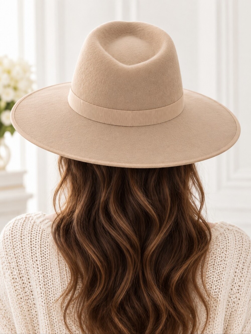 Olive & Pique | 100% Wool Wide Brim Fedora Hat |  Beige Tan | 22" - Picture 3 of 11